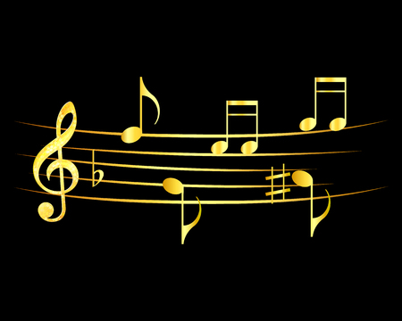 Abstract music notes design. Music notes gold on a black background. Vector illustration.のイラスト素材