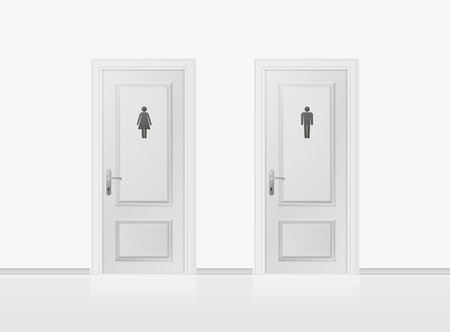 Toilet doors for male and female genders. Realistic WC door. Vector illustration.のイラスト素材