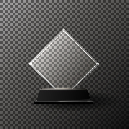 Glass trophy award isolated on transparent background. Realistic vector illustration.のイラスト素材