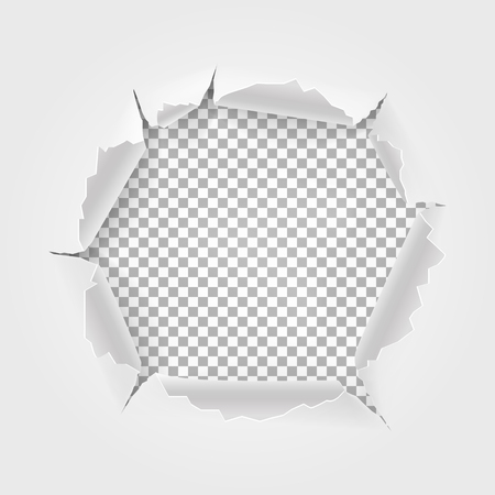 Torn paper with space for text. Torn hole and ripped of paper. Isolated on transparent background. Vector illustration, eps 10のイラスト素材