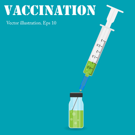 Transparent glass medical vial and syringe. Vaccination concept. isolated on background. Vector illustration. Eps 10のイラスト素材