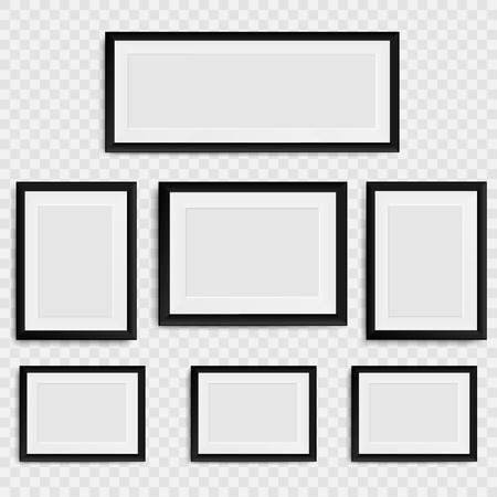Set of blank photo frame on the wall. Collection realistic blank picture frame. isolated on transparent background.のイラスト素材