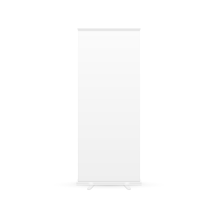 Blank roll-up banner display with clipping path. isolated on white background. Vector illustration. Eps 10.のイラスト素材