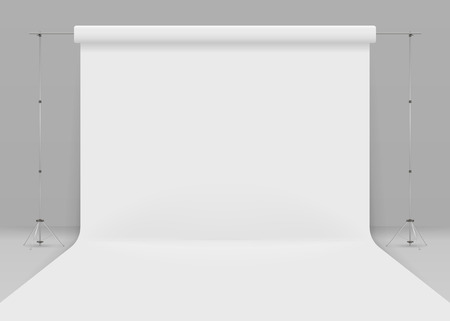Empty photo studio. Realistic 3D template mock up. isolated on grey background. Vector illustration. Eps 10. 3d studio setup with white backgroundのイラスト素材