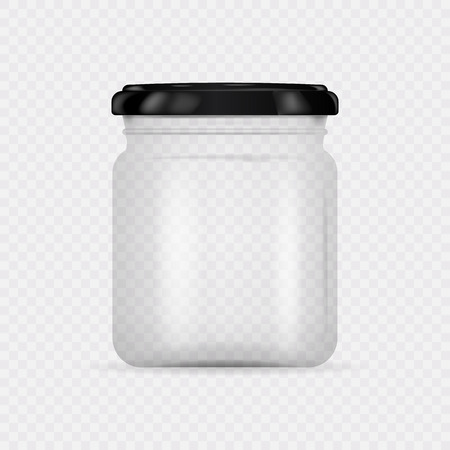 Empty transparent glass jar with screw cap. Round Shape Glass Canister isolated on transparent background. Vector illustration. Eps 10.のイラスト素材