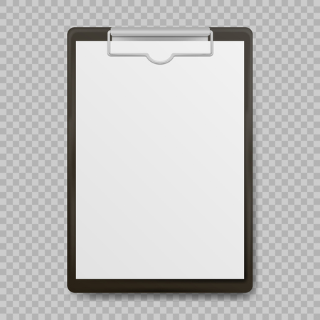 Black clipboard with blank white sheet attached on transparent background. Vector illustration.のイラスト素材