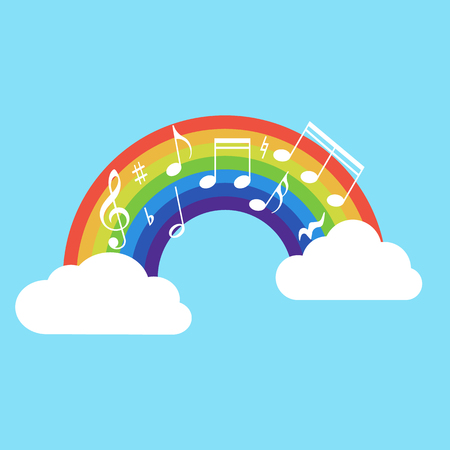 Happy rainbow with music note isolated on background. Vector illustration.のイラスト素材