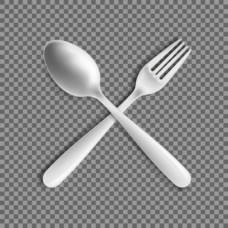Realistic Fork and spoon isolated on transparent background. Vector illustration.のイラスト素材