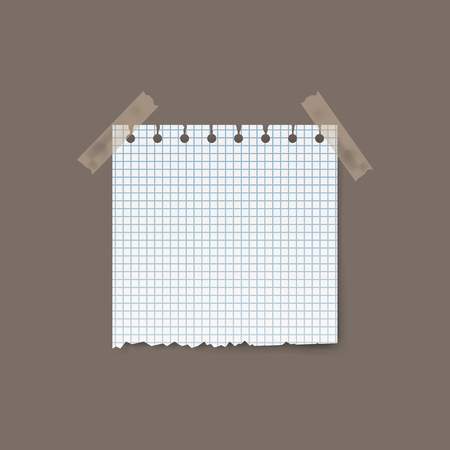 Blank realistic squared torn paper piece isolated on background. Vector illustration.のイラスト素材