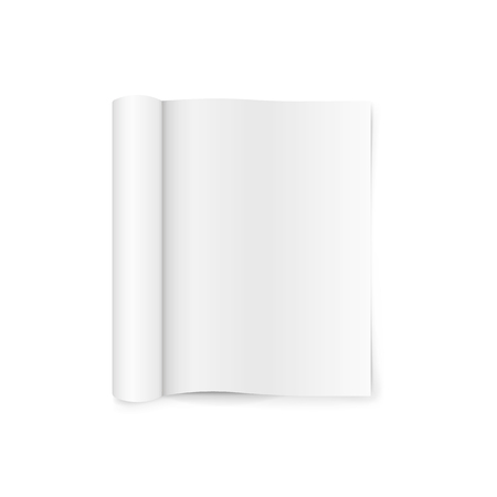 Blank open magazine template with rolled pages. isolated on white background. Vector illustration. Eps 10.のイラスト素材