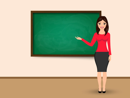 The teacher at blackboard with copy space showing. Vector illustration. Eps 10.のイラスト素材