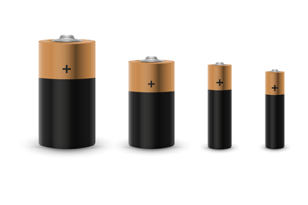Realistic alkaline battery set isolated on white background. Vector illustration. Eps 10.のイラスト素材