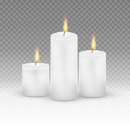 Burning candles set. Realistic Candles Flame Fire Light isolated on transparent background. Vector illustration. Eps 10.のイラスト素材