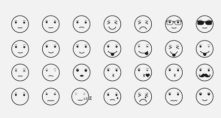 Smiley faces icons. Set of emoticons. Set of emoji isolated on white background. Vector illustration. Eps 10.のイラスト素材