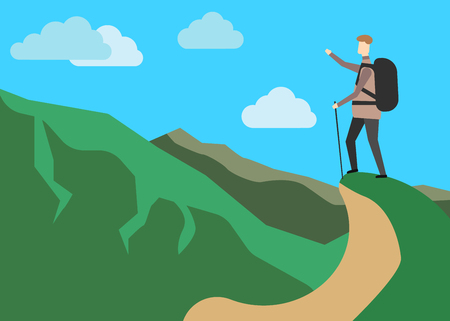 Explorer concept. Hiker in mountains. landscape Vector illustration. Eps 10のイラスト素材