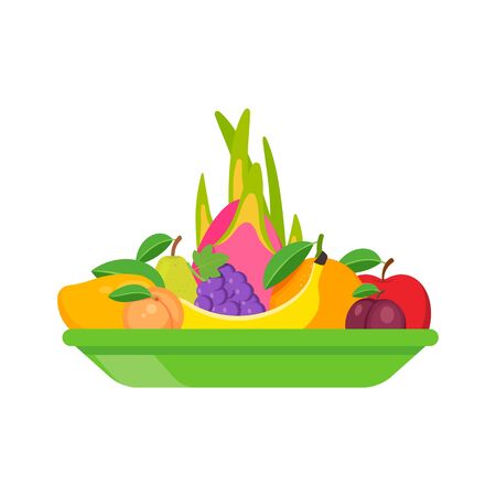 Fruit salad plate isolated on white background. Vector illustration. Eps 10.のイラスト素材