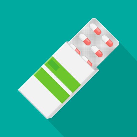 Package with tablets medicines mock up isolated on white background. Vector illustration.のイラスト素材