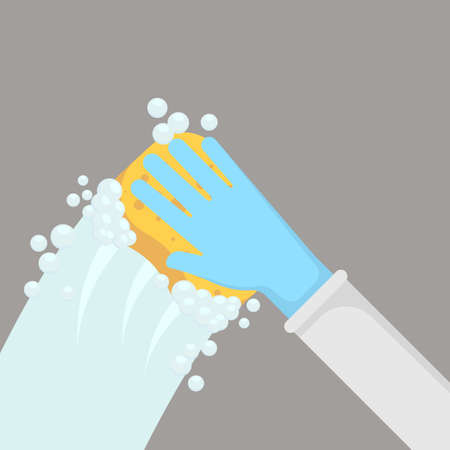 Hand in gloves with sponge wash wall.のイラスト素材