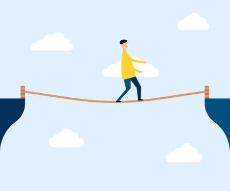 Man walking on rope walk way Vector illustration. Eps 10.のイラスト素材