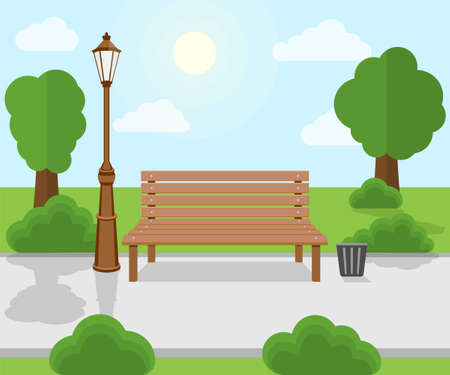 Bench and streetlight in the park. Vector illustration. Eps 10.のイラスト素材