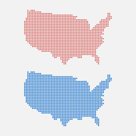 Pixel mosaic map of USA. Halftone design. Vector illustration. Eps 10.のイラスト素材