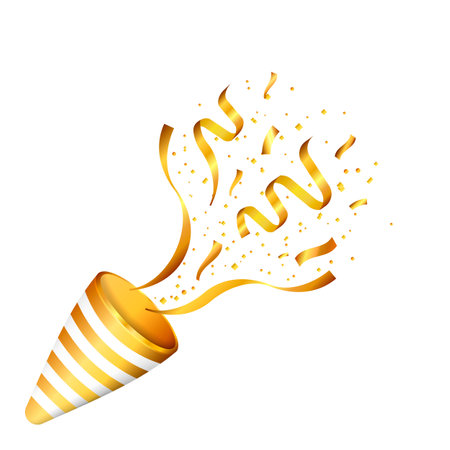 Exploding party poppers with confetti. Vector illustration.のイラスト素材