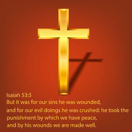 Golden Christian cross. Realistic cross isolated on background. Vector illustration.のイラスト素材