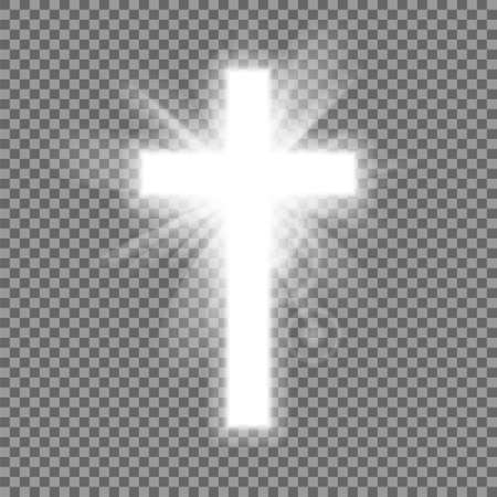 Christian heaven. Holy light glow effect. Vector shine symbol of christianity illustration. Vector illustration.のイラスト素材