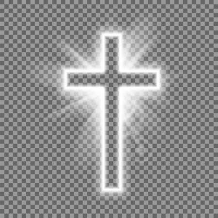 Christian heaven. Holy light glow effect. Vector shine symbol of christianity illustration. Vector illustration.のイラスト素材