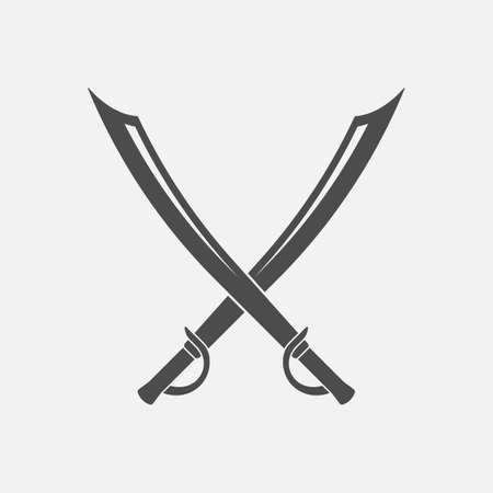 Saber icon. Crossed scimitar swords icon. Two sabers or cavalry swords. Vector illustration.のイラスト素材