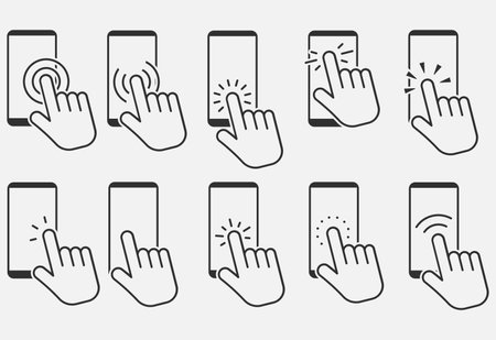 Set of hand touch screen smartphone icon. Click on the smartphone. Vector illustration. Eps 10.のイラスト素材