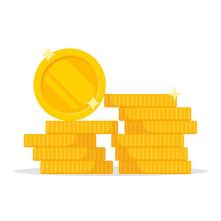 Stack of coins. Pile of gold coins. Golden penny cash pile, treasure heap. Vector illustration. Eps 10.のイラスト素材