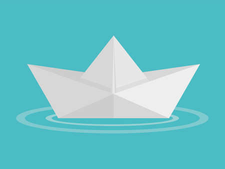 Paper boat origami on water wave icon. Vector illustration. Eps 10.のイラスト素材