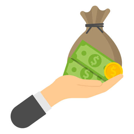 hand with money bag bill and coin finance icons. Vector illustration. Eps 10.のイラスト素材