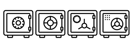 Set of money safe thin line. Strongbox line icon. Vector illustration. Eps 10.のイラスト素材