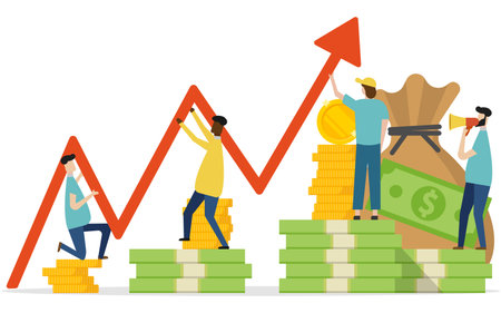 Income growth chart, banking services, financial report graph concept. Vector illustration. Eps 10.のイラスト素材
