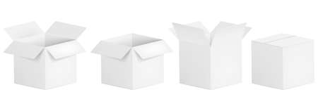 Set of open and closed boxes. White cardboard box. Vector illustration. Eps 10.のイラスト素材