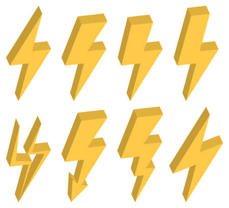 3D lightning bolts vector logo set. Power and electric symbols. Vector illustration. Eps 10.のイラスト素材