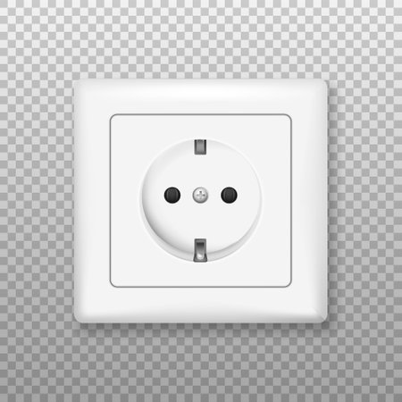 Europe type white plastic power socket. Vector illustration. Eps 10.のイラスト素材