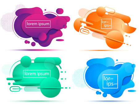 Set of liquid color abstract geometric shapes. Fluid gradient elements for minimal banner, logo, social post. Futuristic dynamic elements. Vector illustration. Eps 10.のイラスト素材