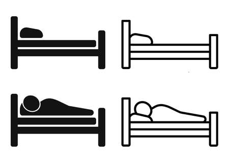 Set of person in bed. bed sign. hotel icon. vector illustration.  .のイラスト素材