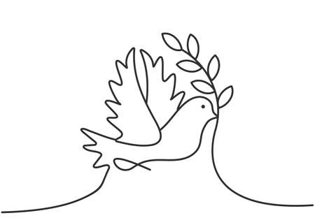 Dove icon. Bird symbol of peace and freedom in simple linear style. Vector illustration.のイラスト素材