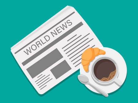 Newspaper and up of coffee with croissant and spoon icon. vector illustration. Eps 10.のイラスト素材