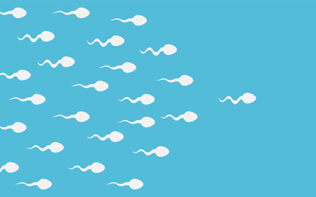 The sperm cell leader. Active sperm cells swim to the egg. Background of moving sperm. vector illustration. Eps 10.のイラスト素材