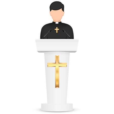 Priest giving speech from tribune. Catholic preacher person. Pastor servant of god in cassock. vector illustration. Eps 10.のイラスト素材