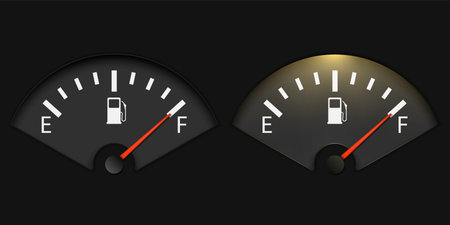 Gas Gage Illuminated. Realistic fuel gauge showing full. vector illustration. Eps 10.のイラスト素材