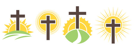 Set of Christian cross on a sun. vector illustration. Eps 10.のイラスト素材