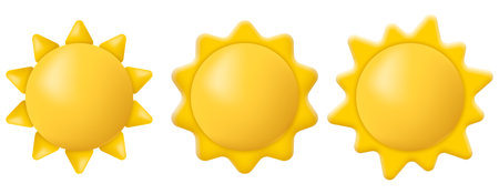Set of 3d glossy sun icon in minimalistic cartoon style. Vector illustration. Eps 10.のイラスト素材