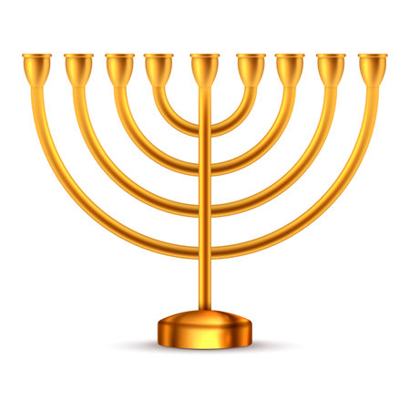 Golden hanukkah menorah. Jewish holiday banner. Ancient ritual religious candle menorah. Vector illustration.のイラスト素材