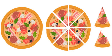 A beautifully crafted illustration of a delicious pepperoni pizza featuring various slicesのイラスト素材